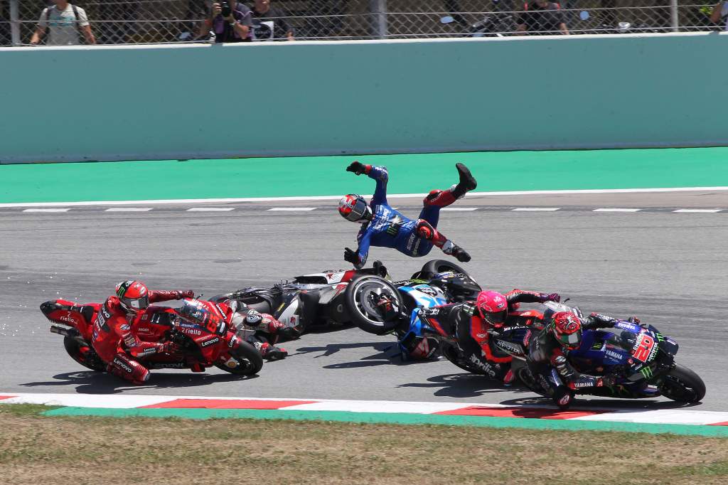 Francesco Bagnaia Takaaki Nakagami Alex Rins Barcelona MotoGP crash