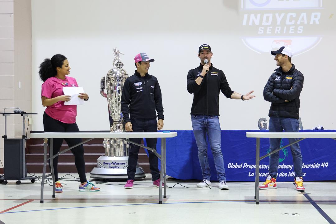 Helio Castroneves Romain Grosjean And Alexaner Rossi Indianapolis 500 Community Day By Joe Skibinski Referenceimagewithoutwatermark M59119