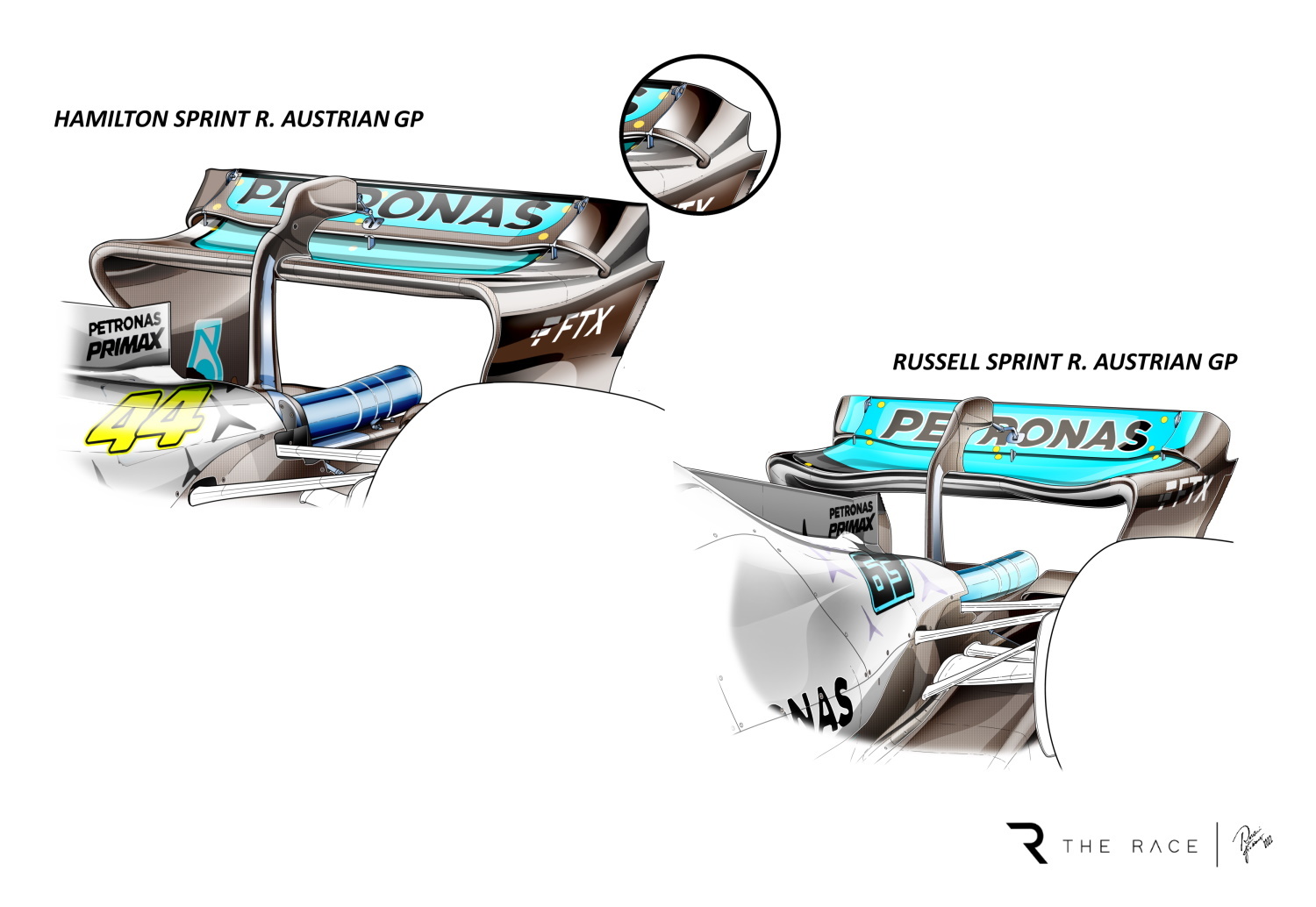 Tr Comparison Rear Wings Hamilton Russell Austrian Gp