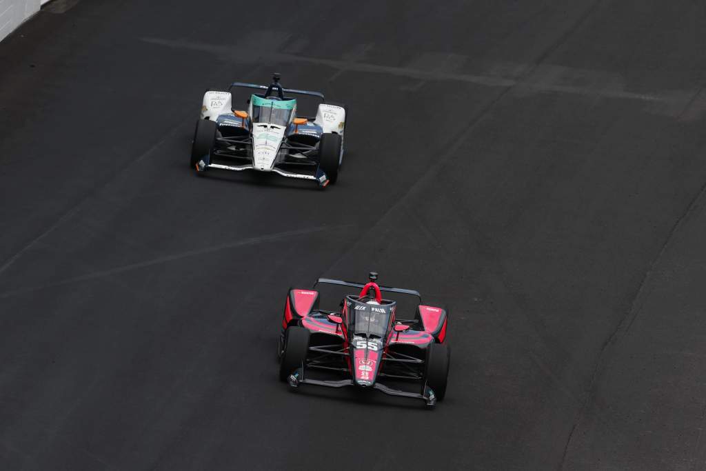 Alexpalouandfernandoalonsoduringpracticefortheindianapolis500attheindianapolismotorspeedwaythursday August13 2020 Largeimagewithoutwatermark M33282