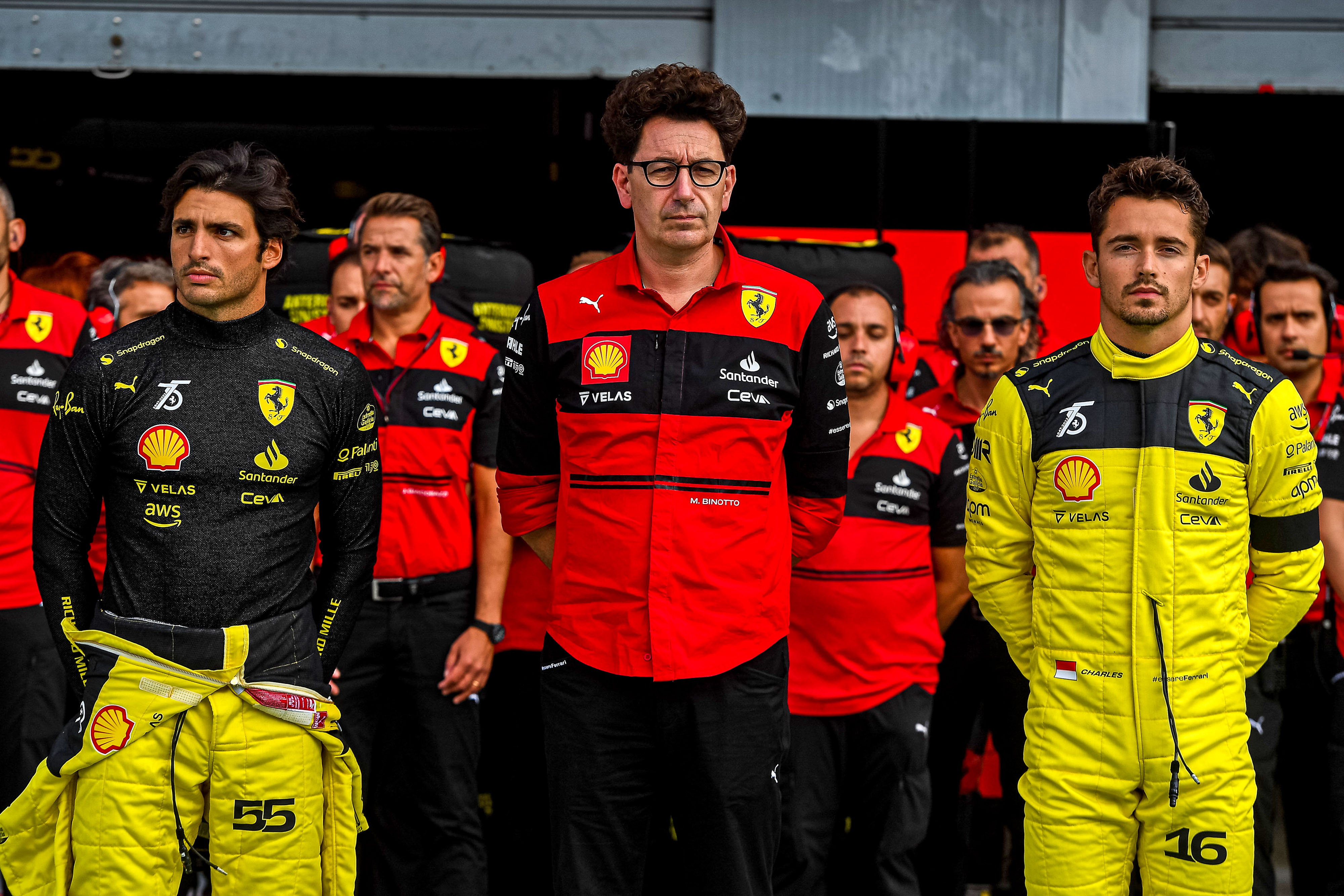 Carlos Sainz Mattia Binotto Charles Leclerc F1 Ferrari