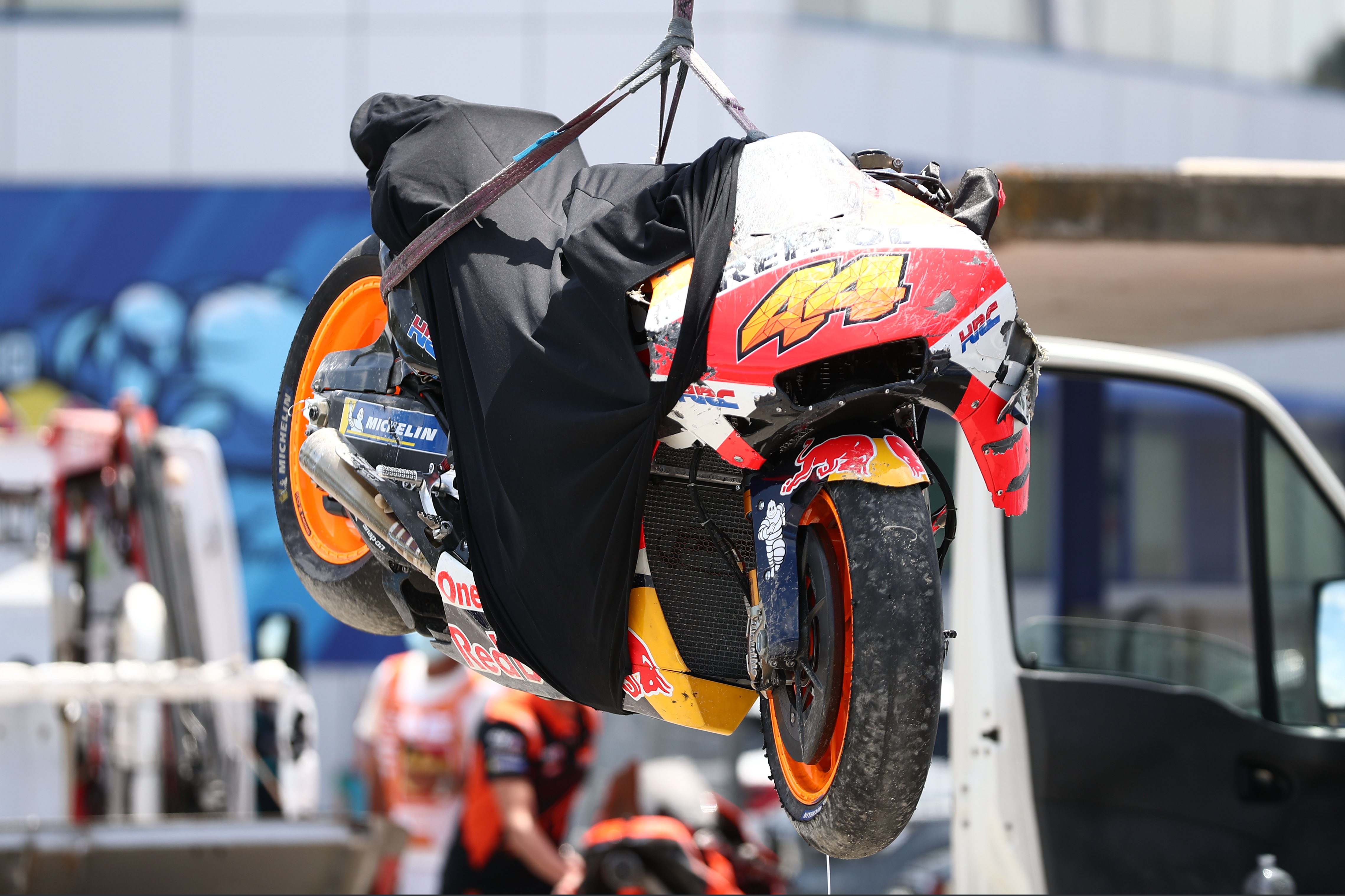 Pol Espargaro Honda MotoGP crashed bike