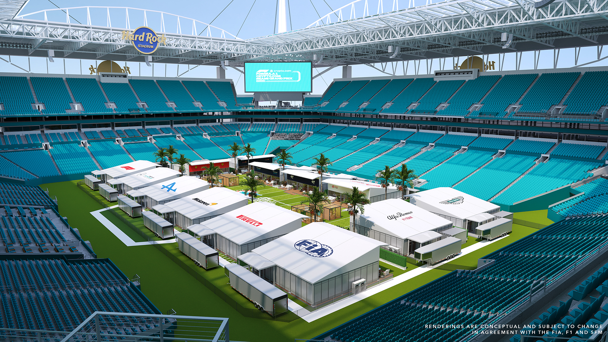 Miami stadium f1 team village render