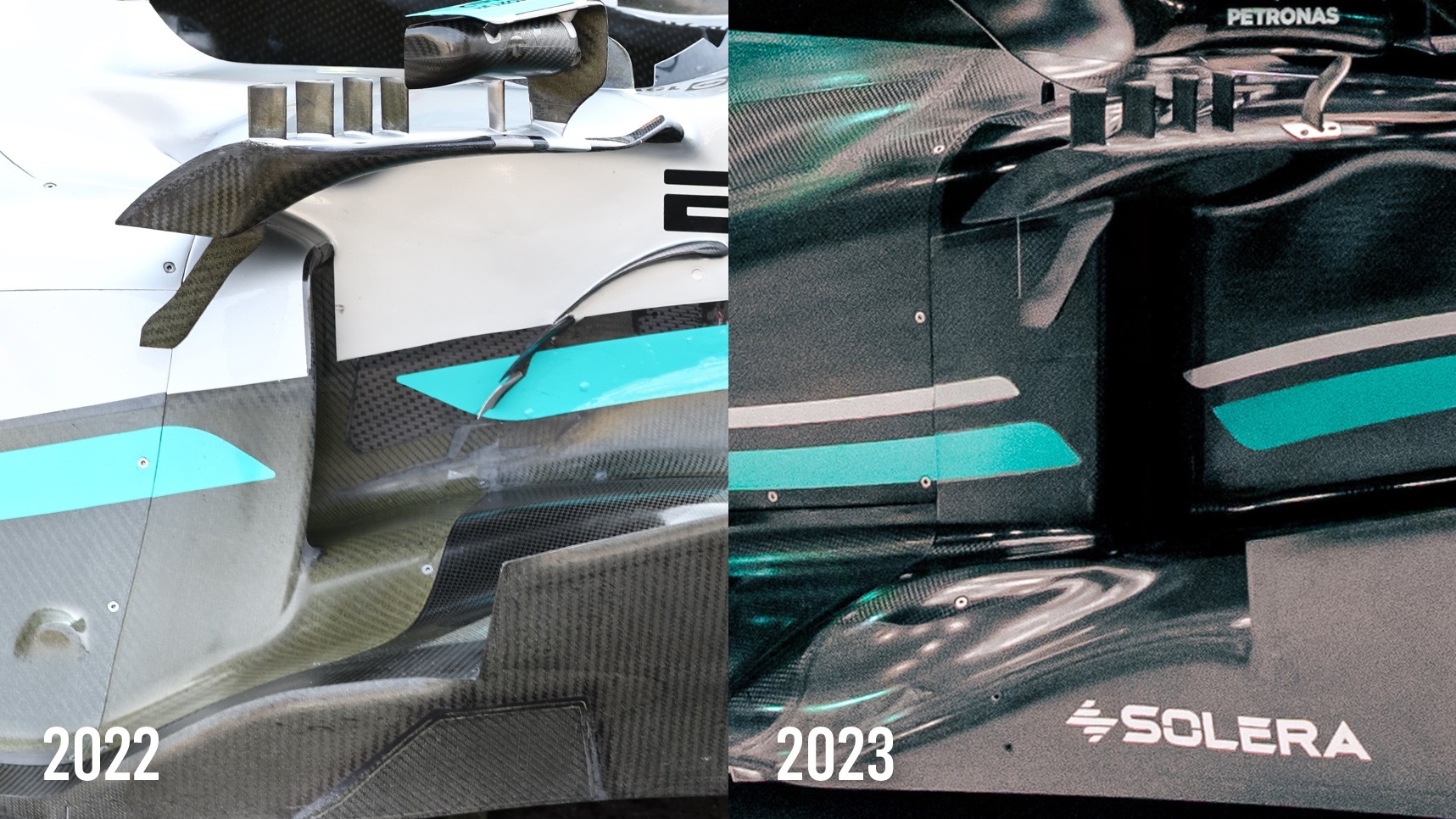 Mercedes W13 W14 F1 comparison
