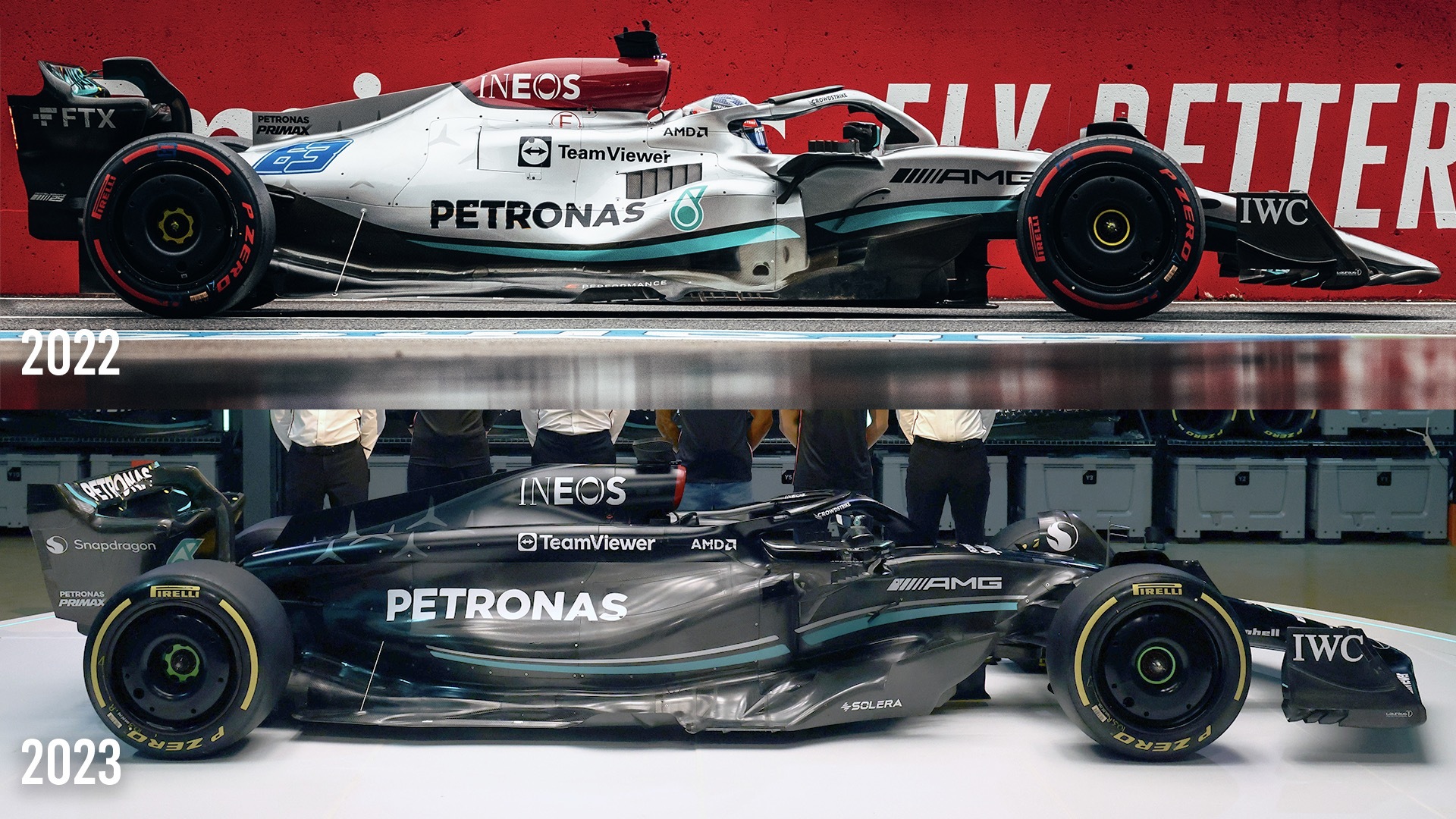 Mercedes W13 W14 F1 comparison