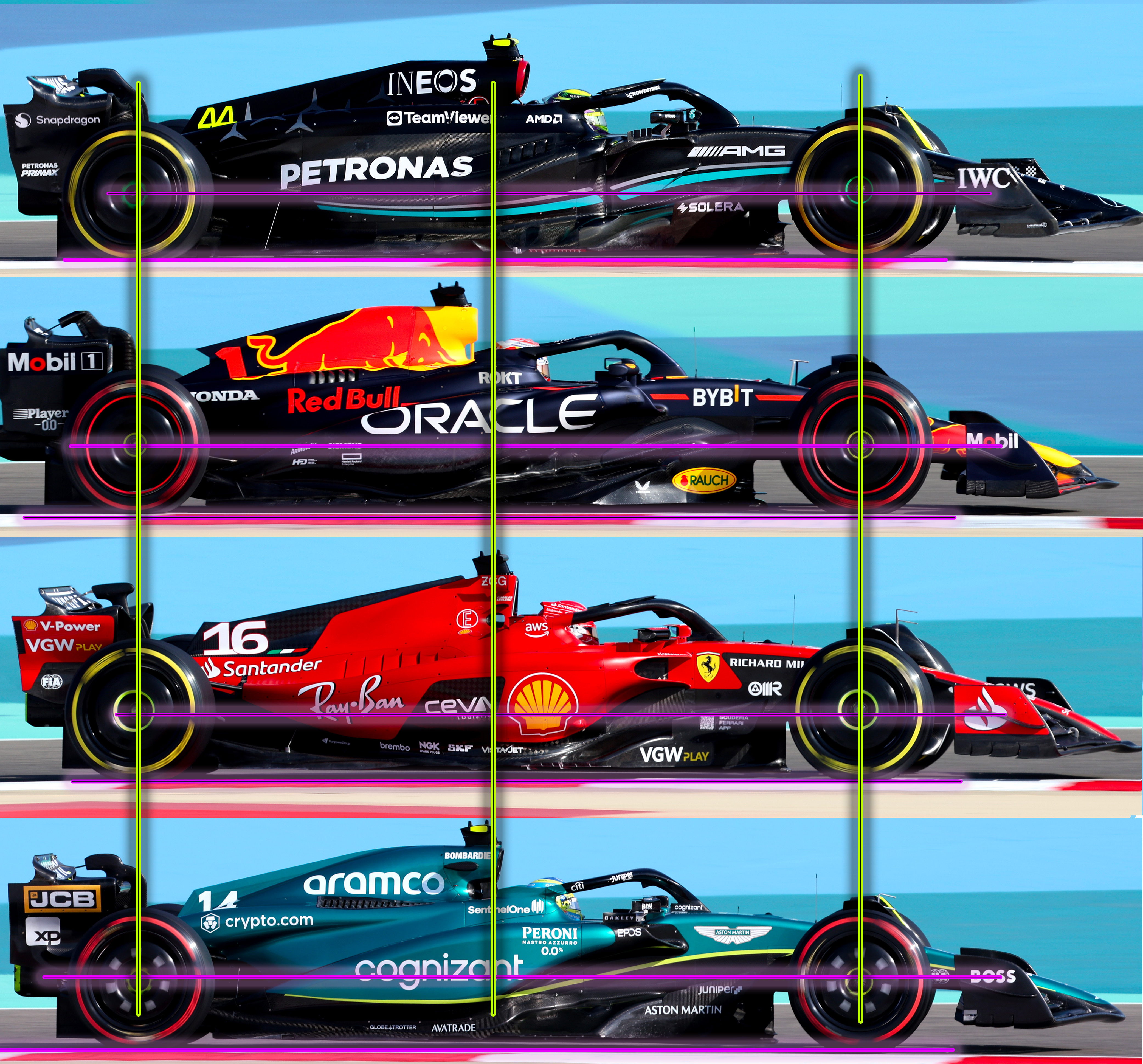 Mercedes Red Bull Ferrari Aston Martin F1 cockpit comparison