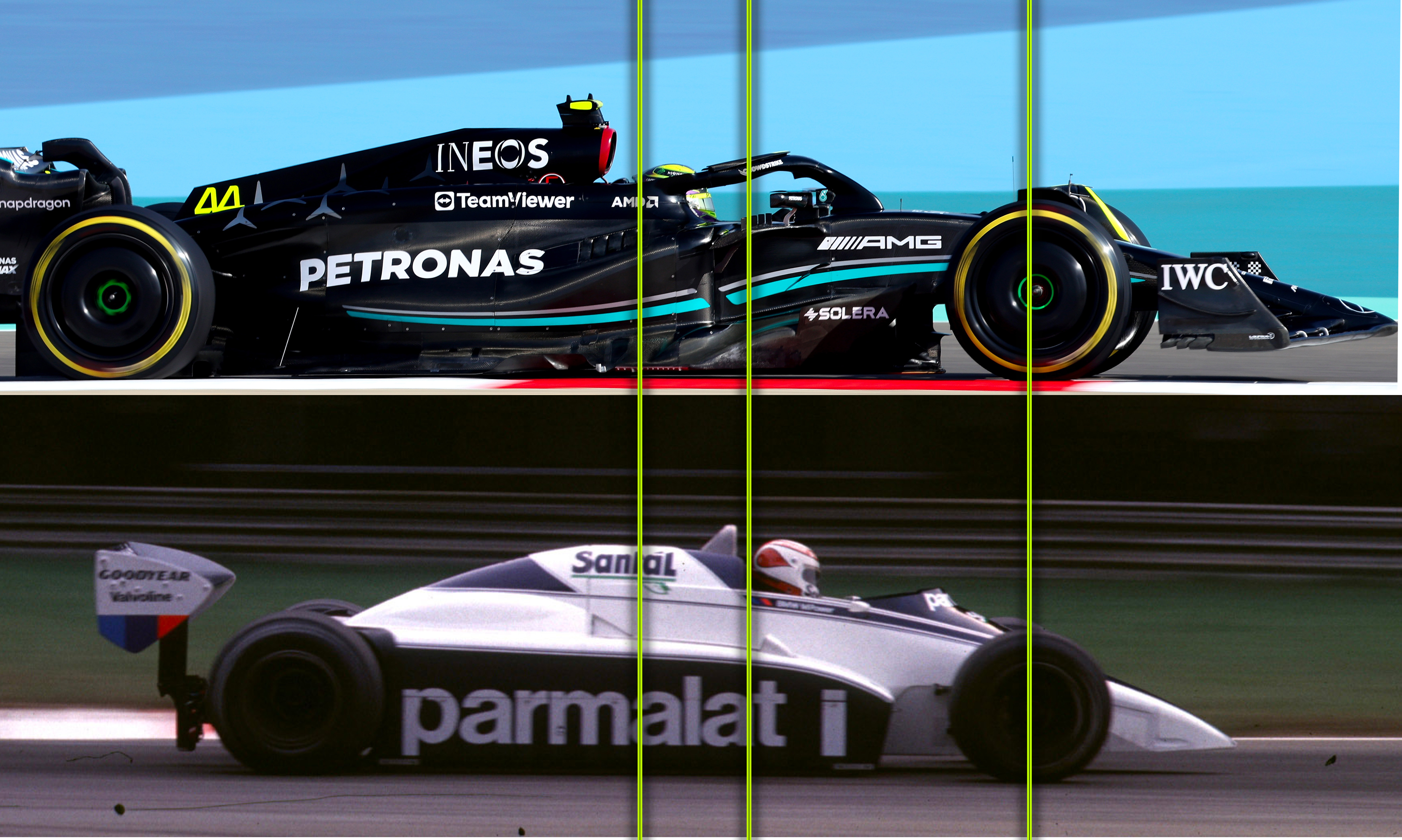 F1 cockpit comparison Mercedes Brabham