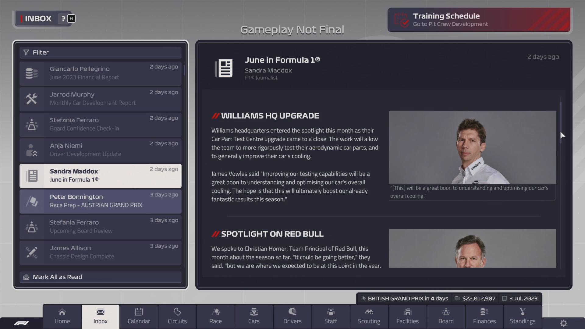 F1 Manager 2023 Pratinjau Berita Email Pic