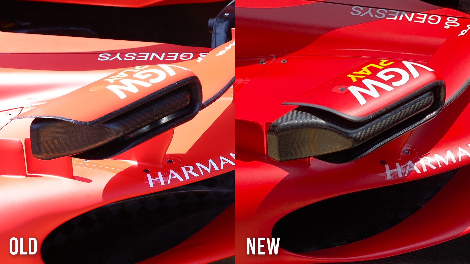 Ferrari SF-23 F1 wing mirror comparison