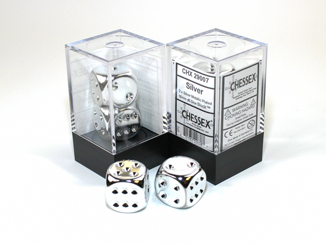 Chessex Dice 2 Silver Plated 16mm d6 (CHX 29007)