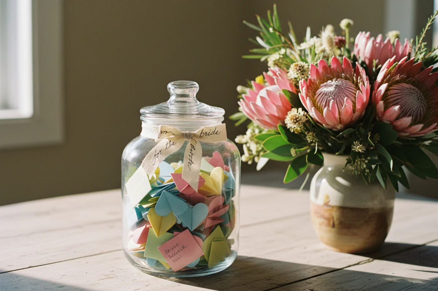 Memory jar of handwritten notes from friends as a bachelorette gift