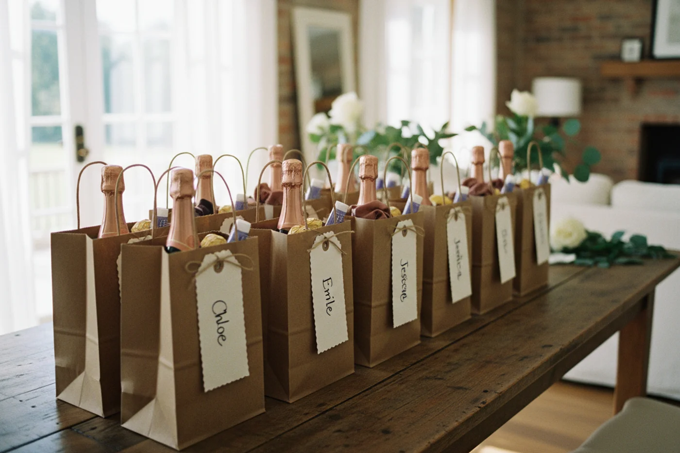 Brown paper bachelorette gift bags for guests