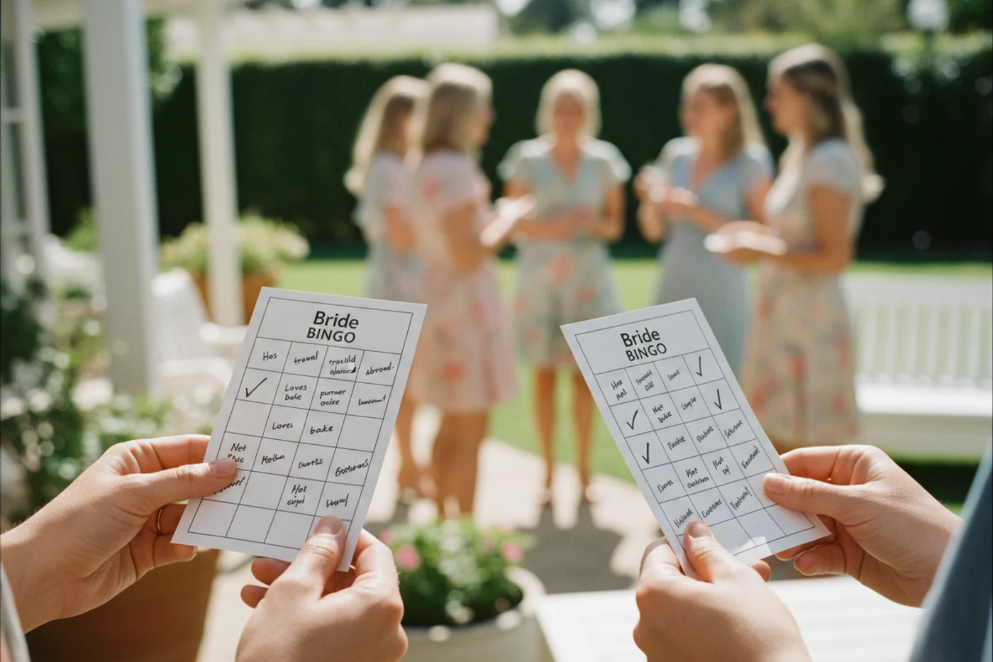 Guests playing bride bingo at a kitchen tea