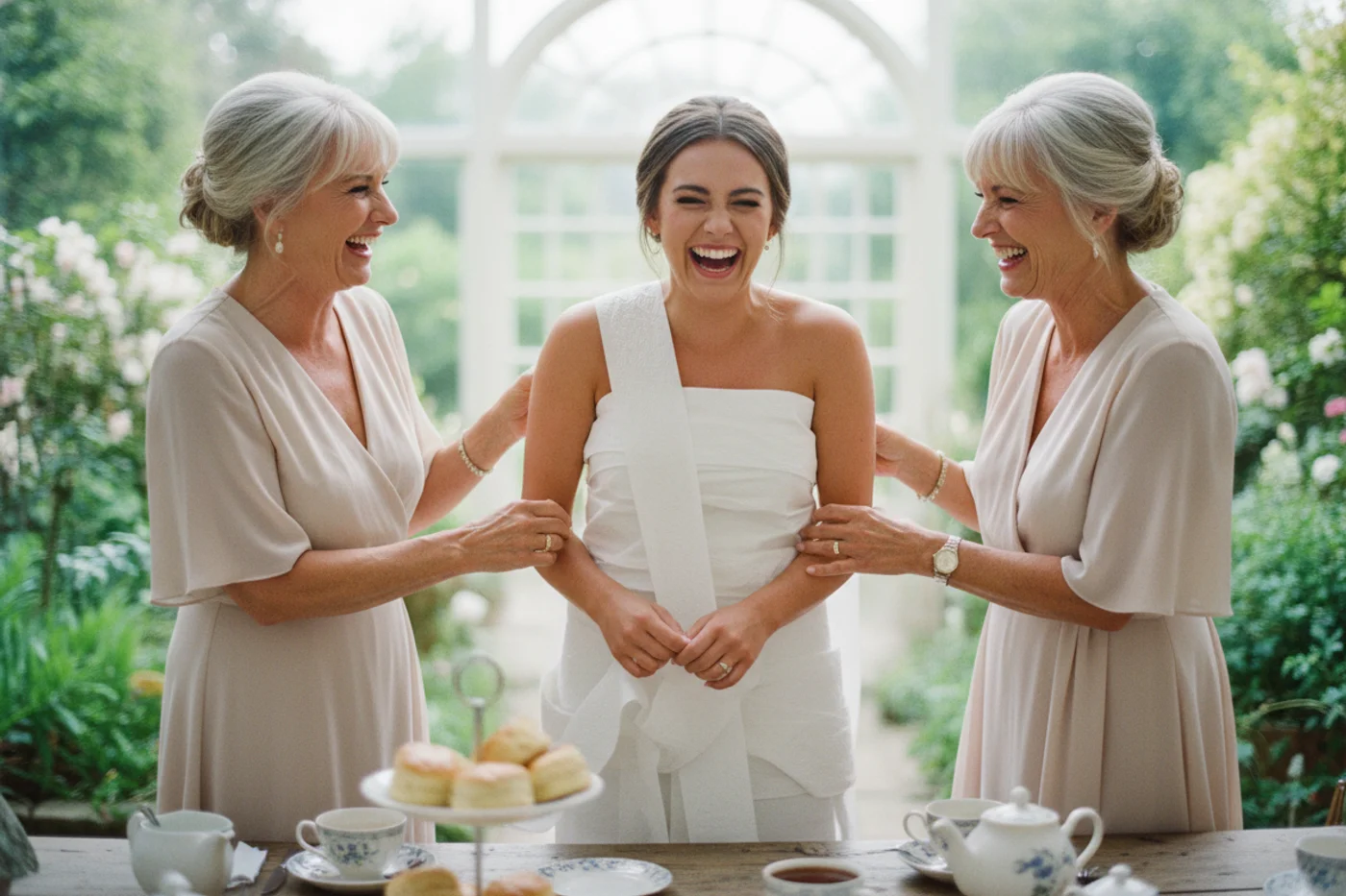 Family making a toilet paper wedding dress at a South African kitchen tea