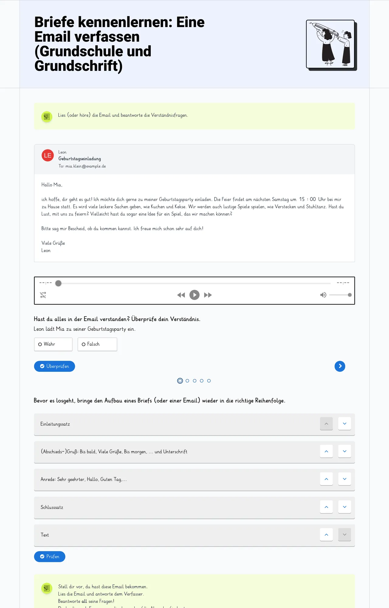 Briefe kennenlernen: Eine Email verfassen (Grundschule und Grundschrift)
