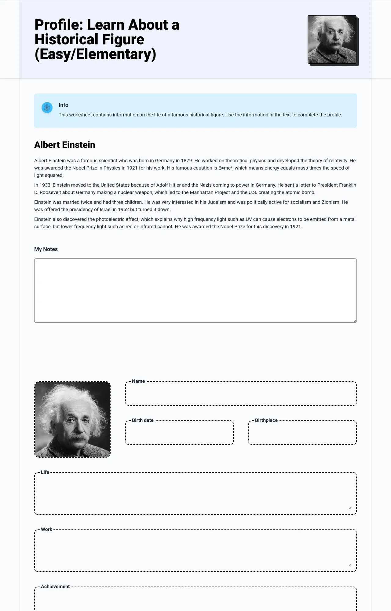 Profile: Learn About a Historical Figure (Easy/Elementary)