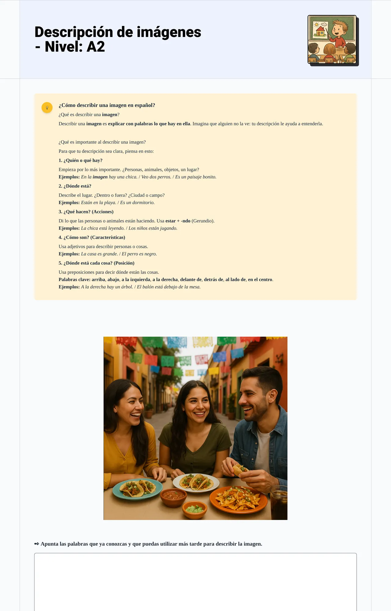 Descripción de imágenes - Nivel: A2