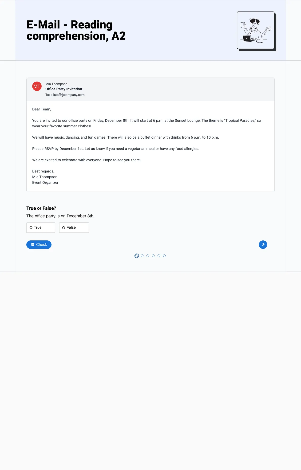 E-Mail - Reading comprehension, A2