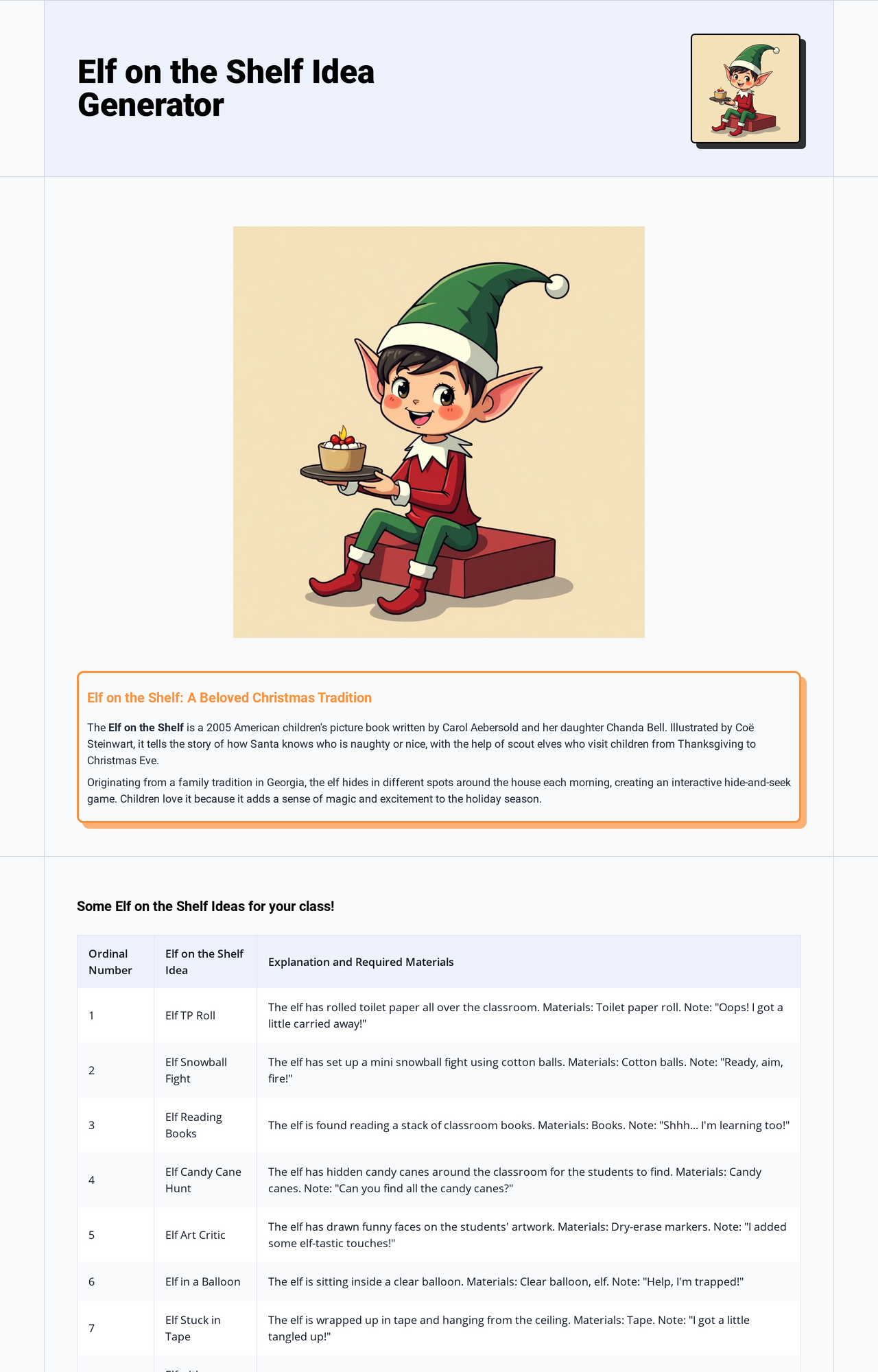Elf on the Shelf Idea Generator