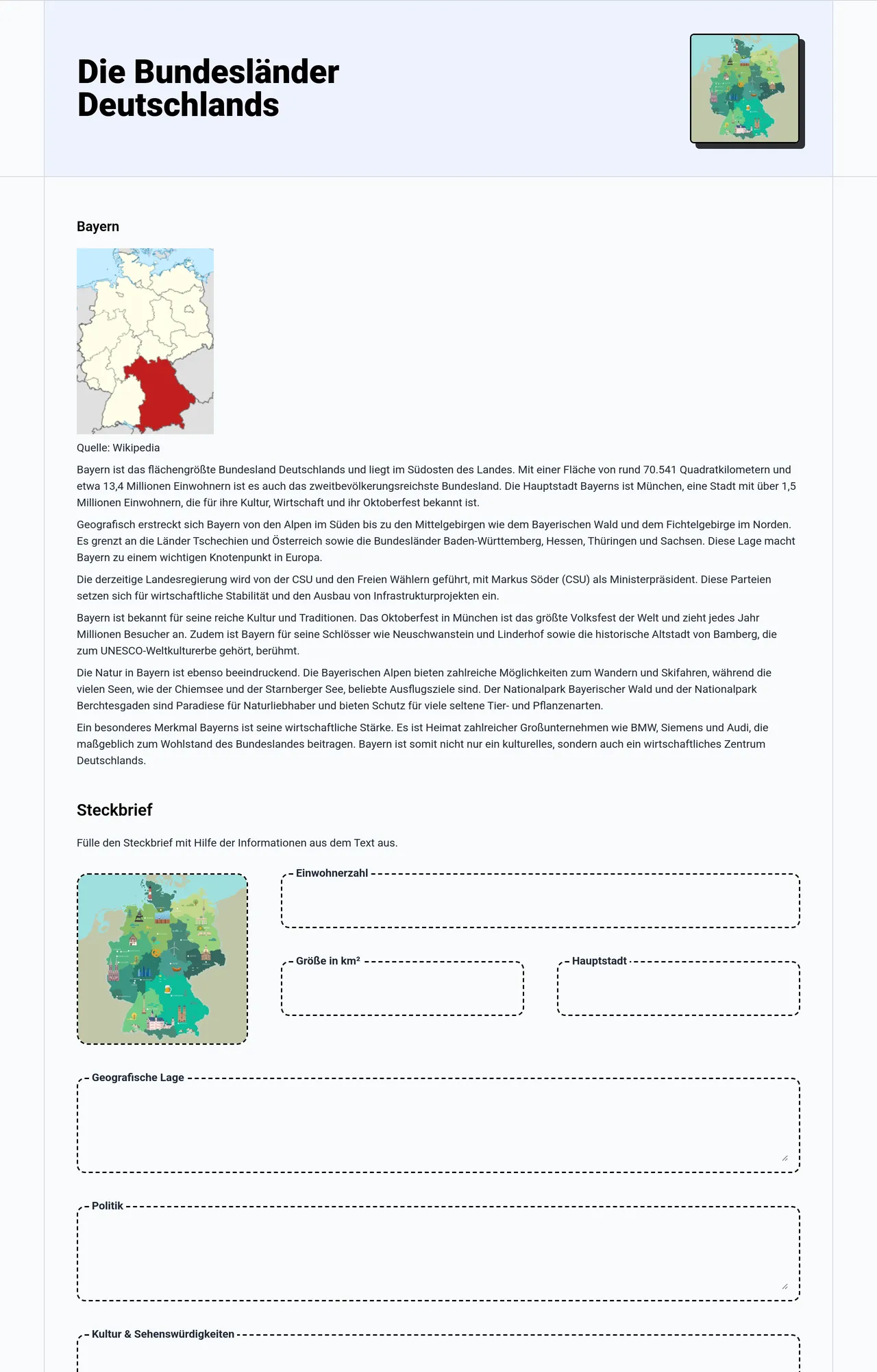 Die Bundesländer Deutschlands