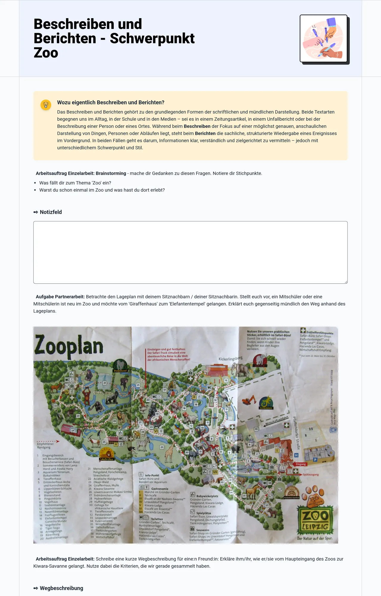 Beschreiben und Berichten - Schwerpunkt Zoo
