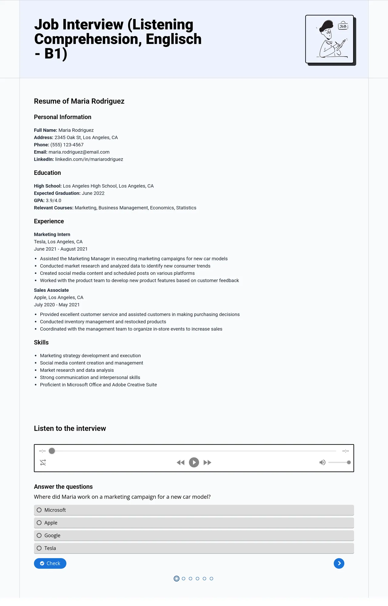 Job Interview (Listening Comprehension, Englisch - B1)