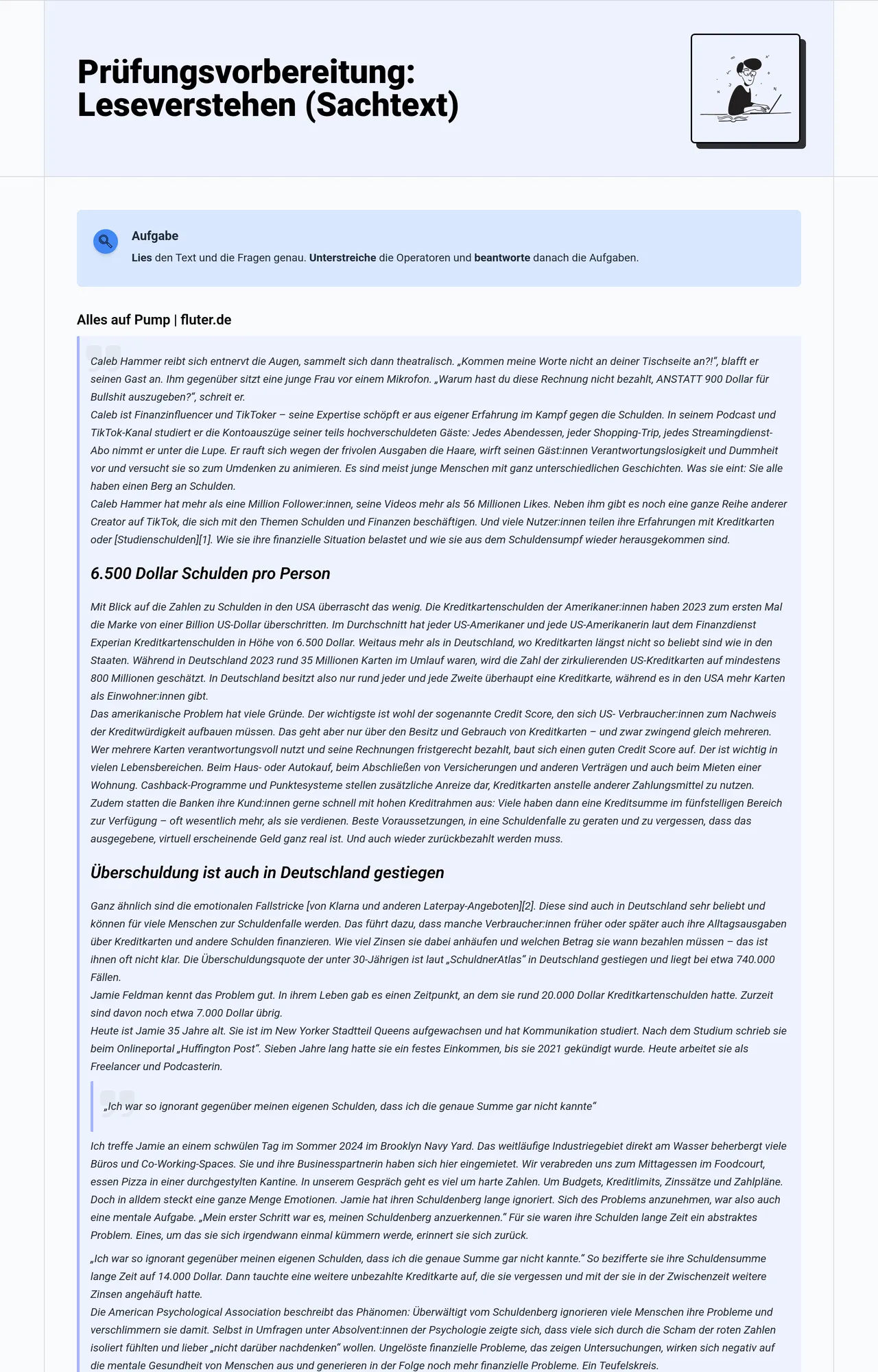 Prüfungsvorbereitung: Leseverstehen (Sachtext)
