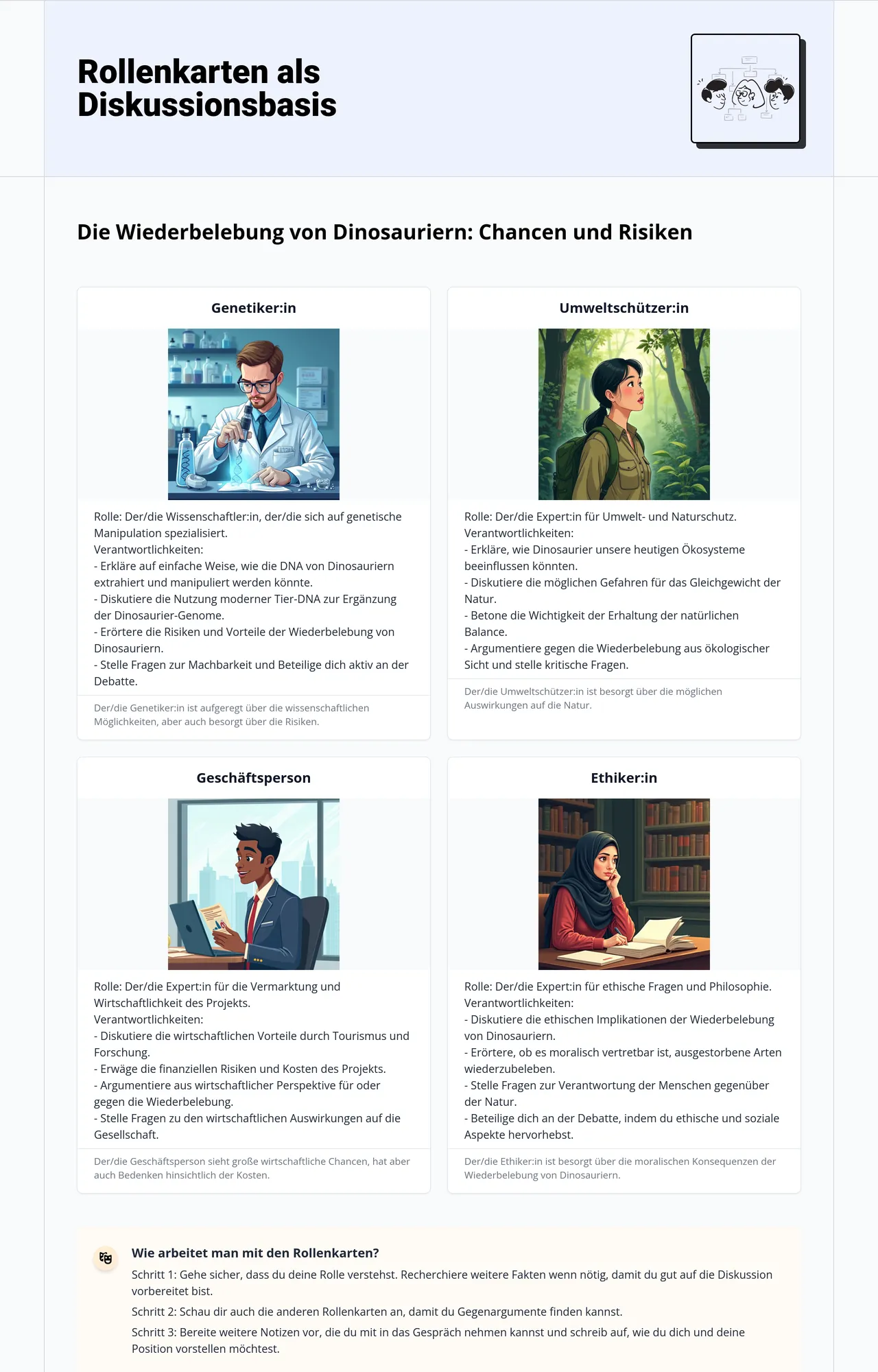 Rollenkarten als Diskussionsbasis