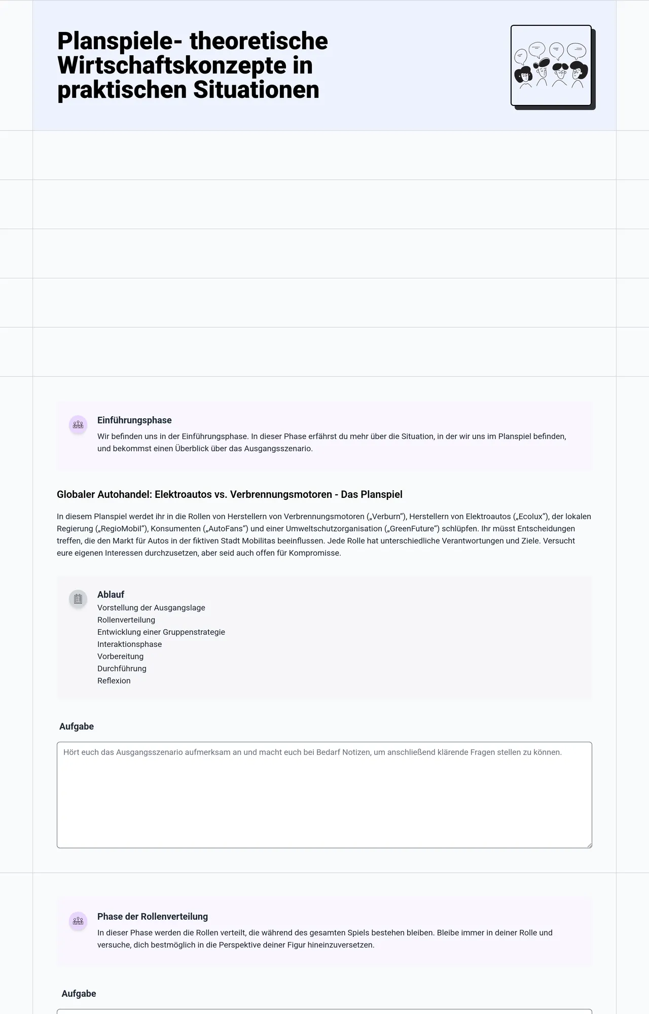 Planspiele- theoretische Wirtschaftskonzepte in praktischen Situationen
