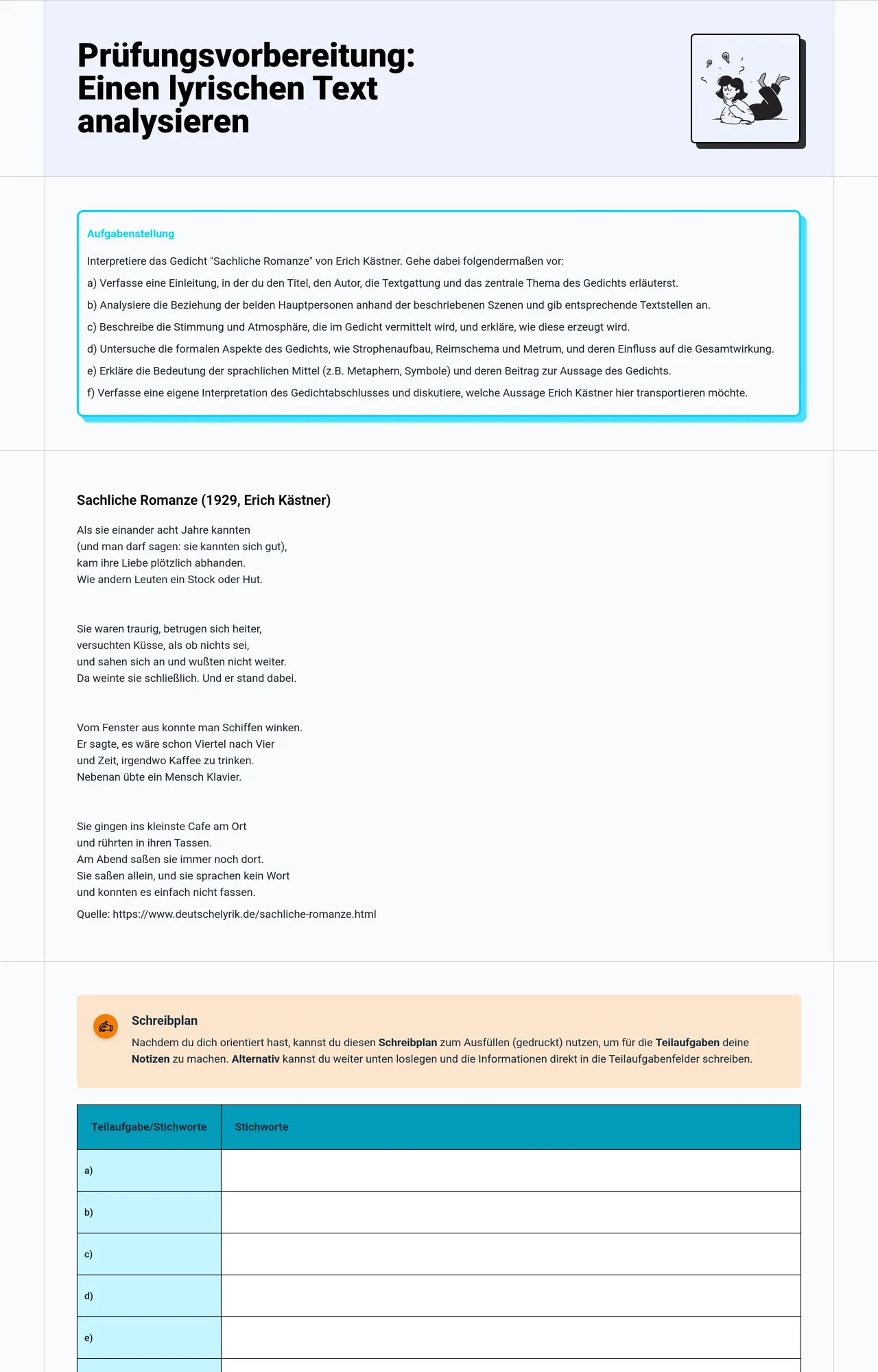 Prüfungsvorbereitung: Einen lyrischen Text analysieren