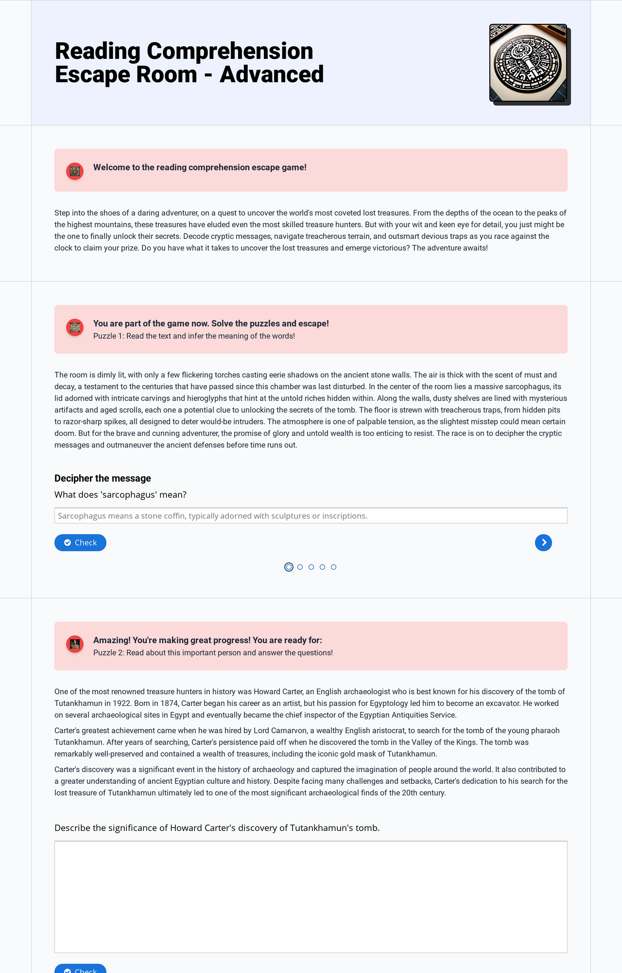 Reading Comprehension Escape Room - Advanced
