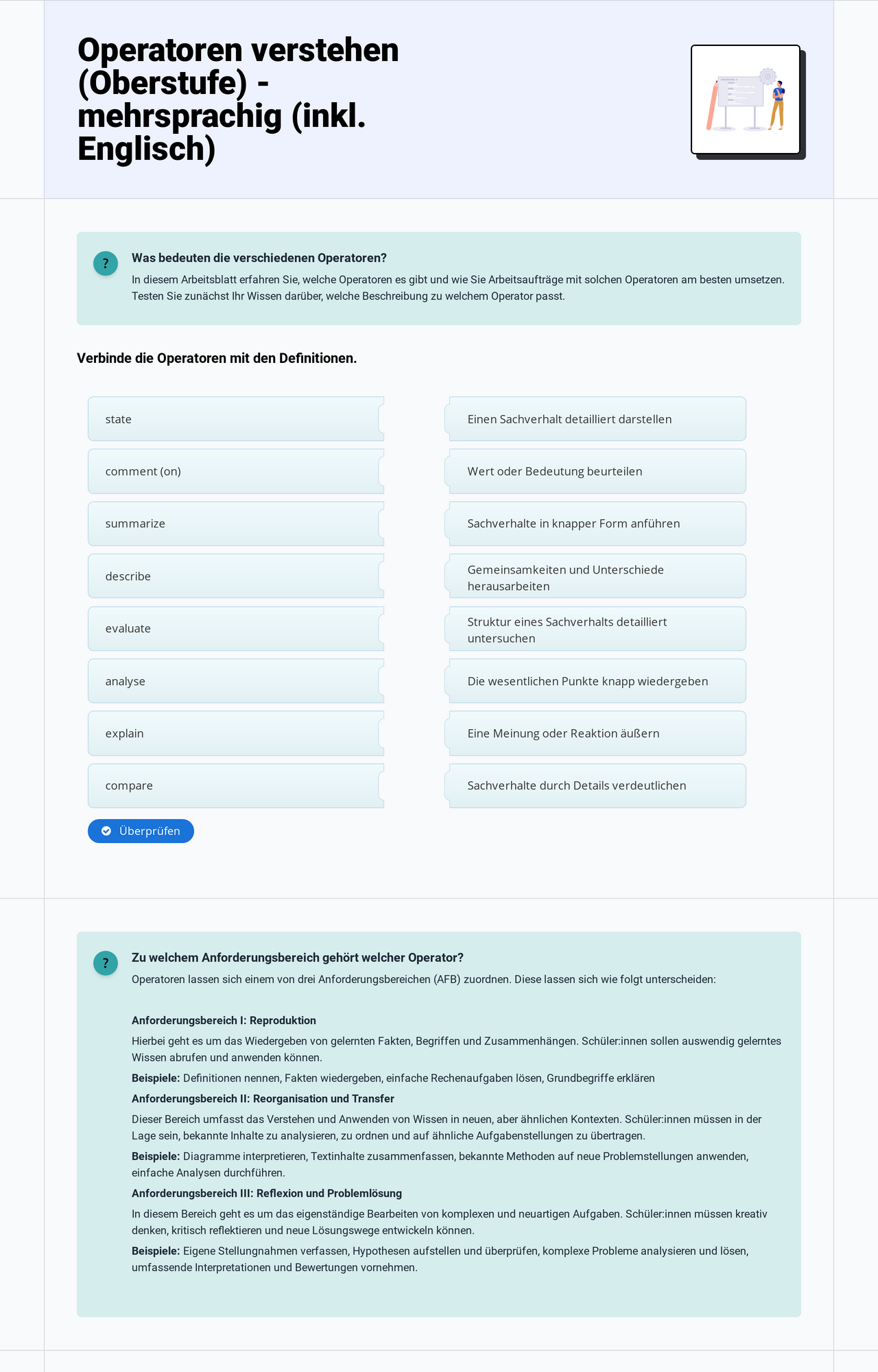 Operatoren verstehen (Oberstufe) - mehrsprachig (inkl. Englisch)