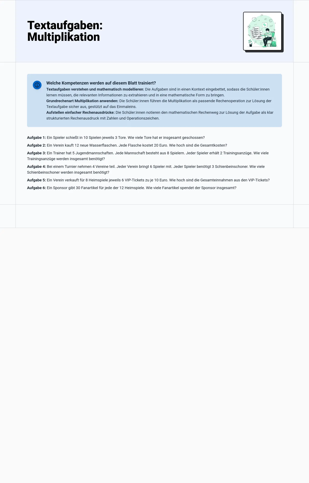 Textaufgaben: Multiplikation