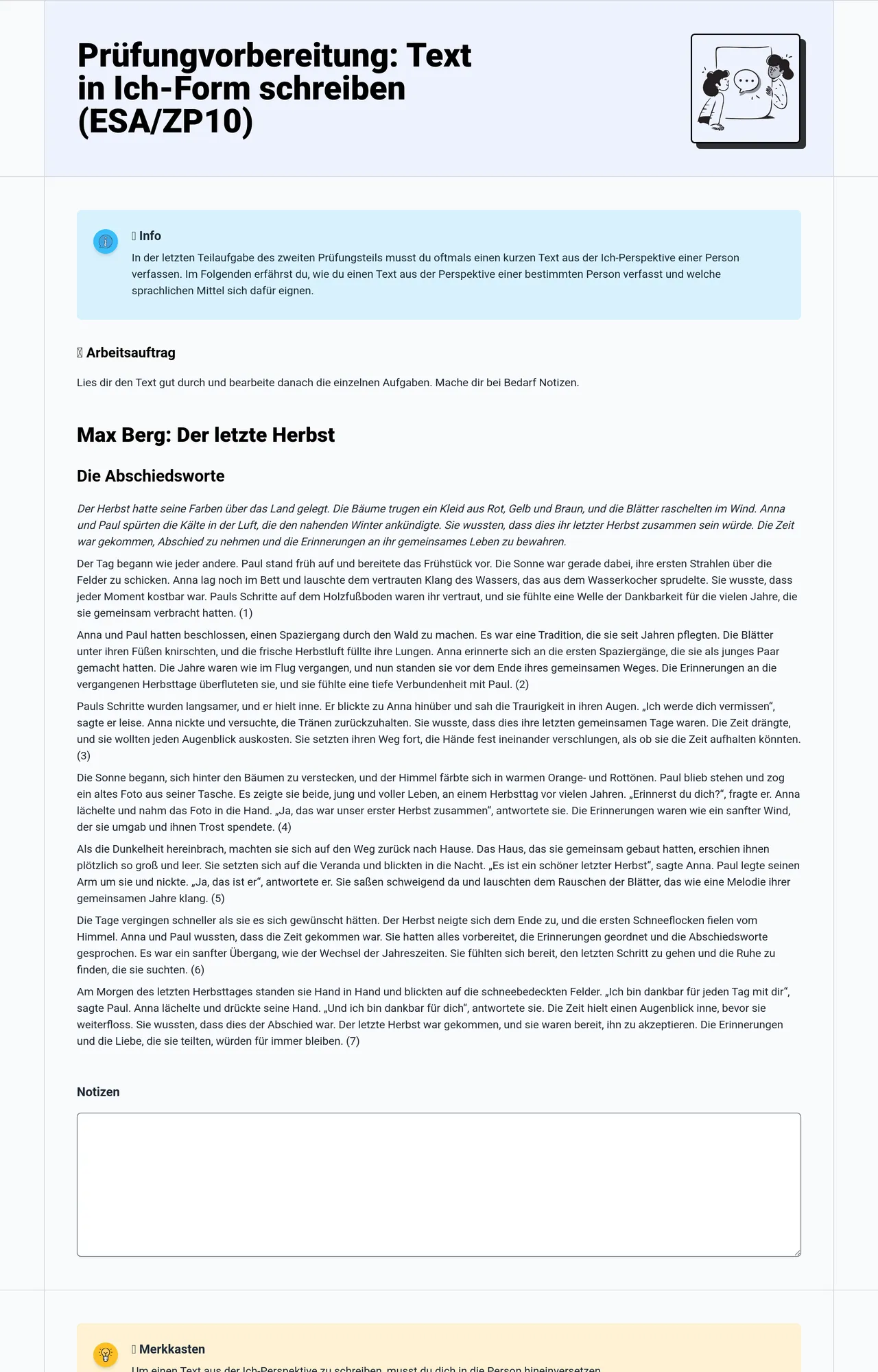 Prüfungvorbereitung: Text in Ich-Form schreiben (ESA)