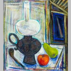 Лампа, тръби и плодове в онлайн галерия от Румен Рачев