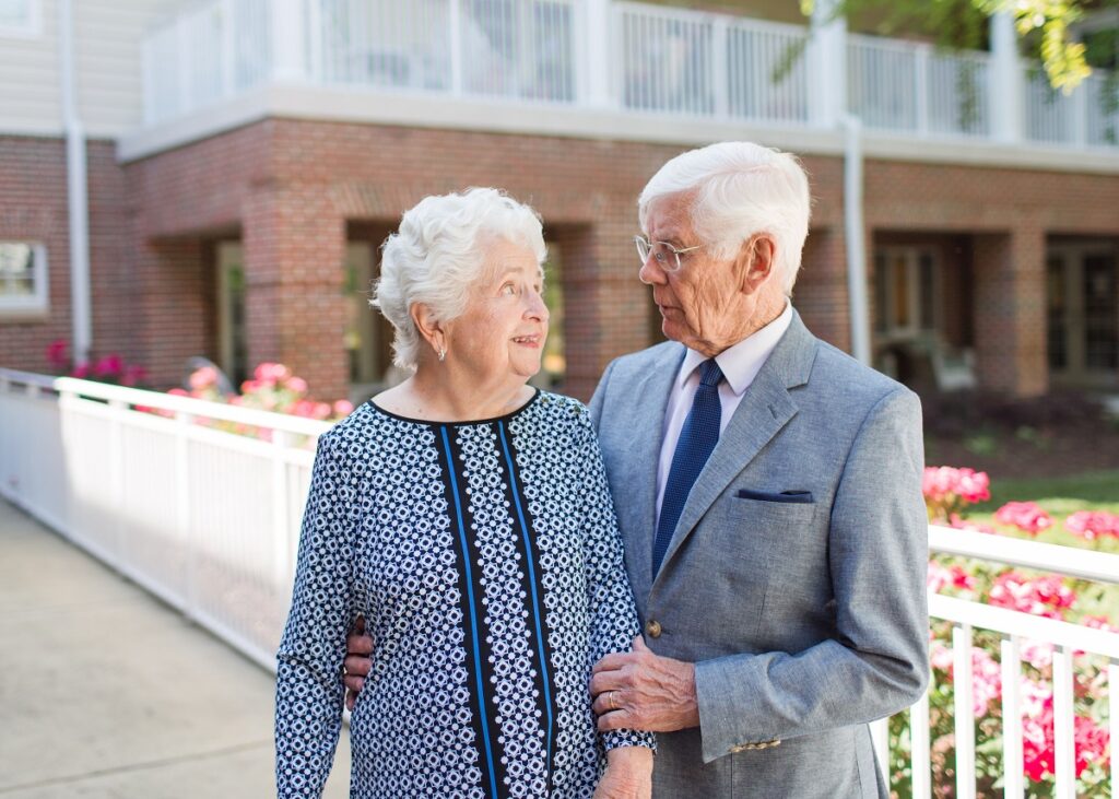 Leo Walsh and Madalene Hardison at  wedding ceremony at senior living community Newport News, VA. 