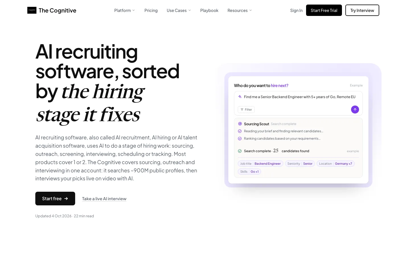 The Cognitive AI recruiting software page