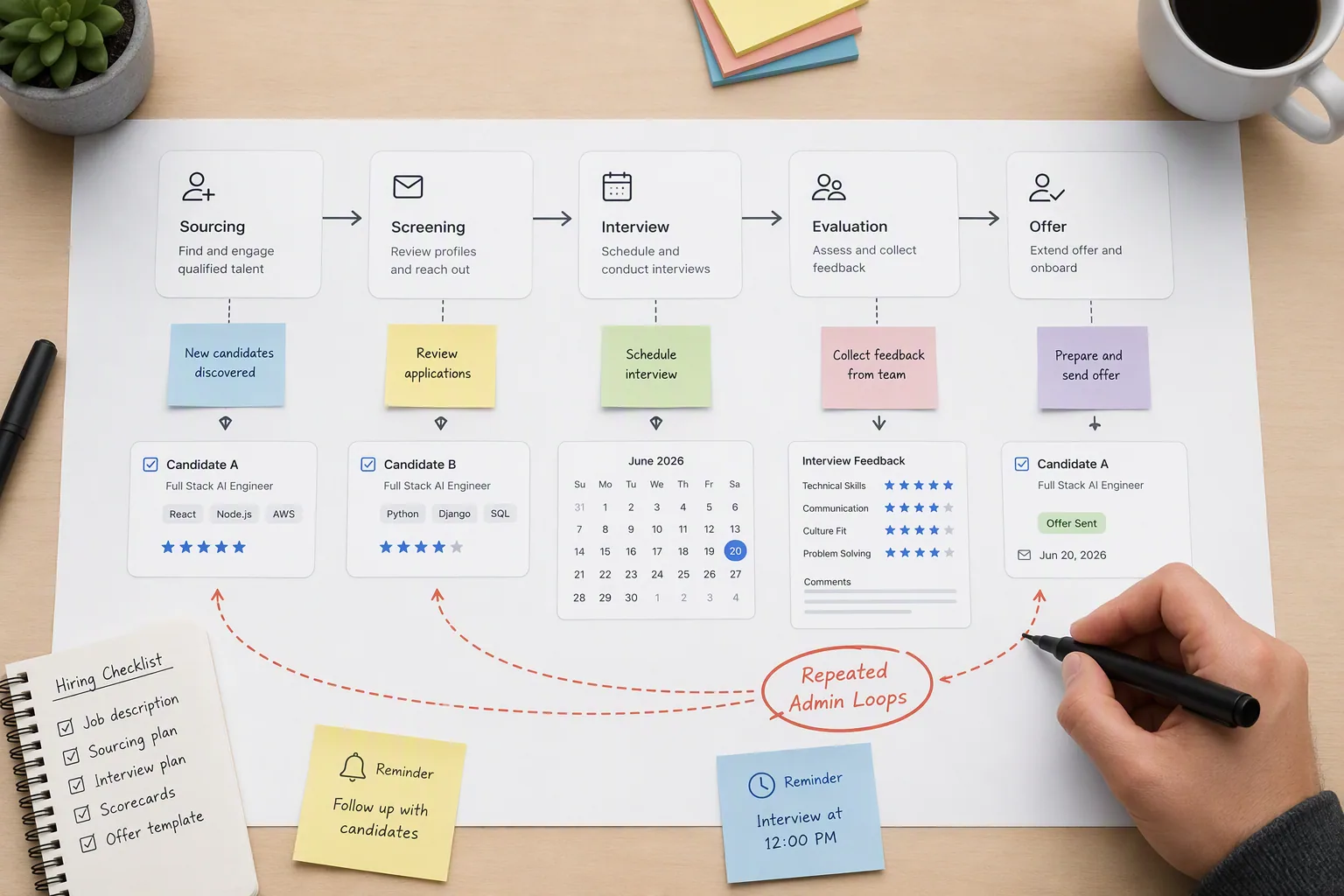 Mapped recruiting process showing repeated admin steps