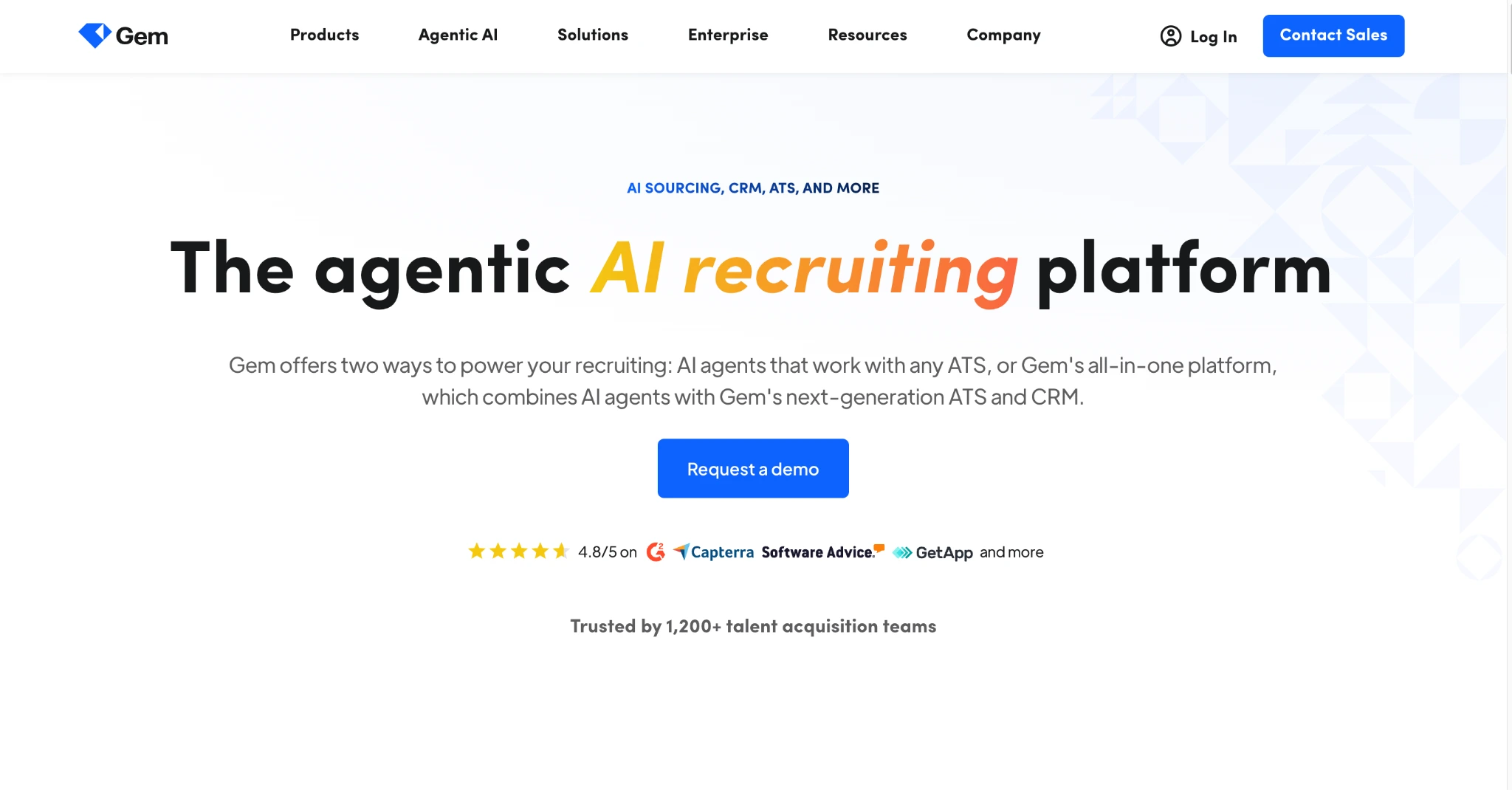 image showing the homepage of the AI recruiting platform called Gem