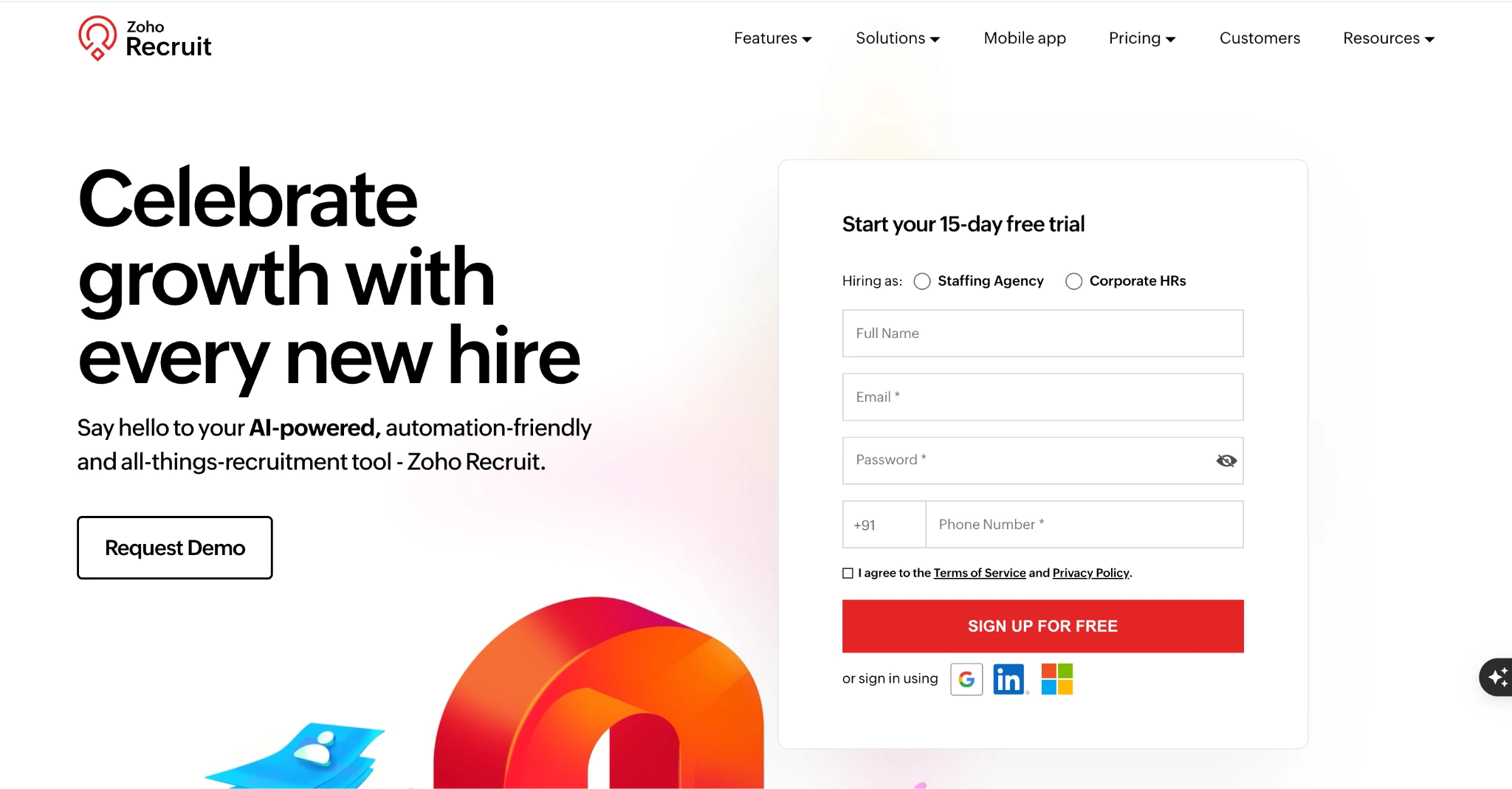 image of the homepage of all-in-one recruitment software called Zoho Recruit