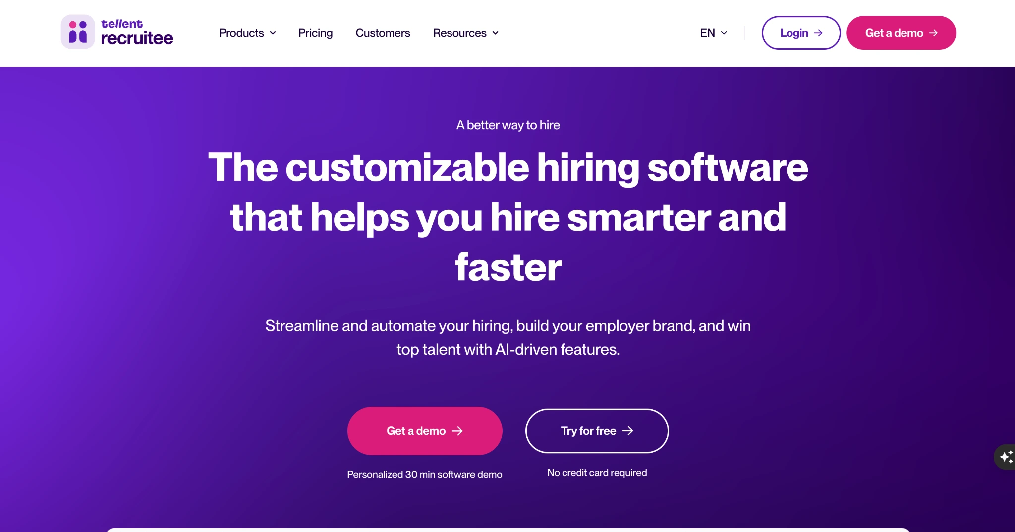 an image showing the homepage of ATS hiring software called Recruitee