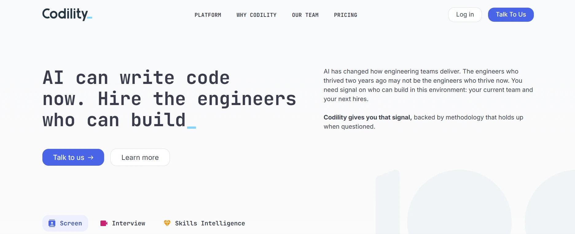 image of the homepage of online coding testing platform called the Codility