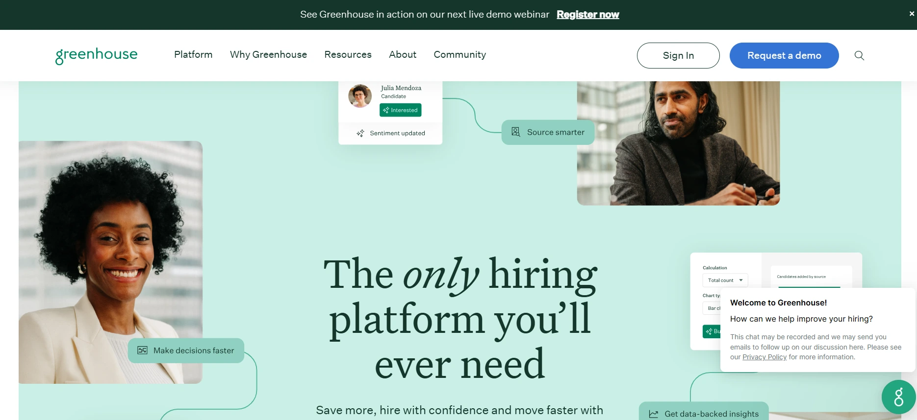 image of the homepage of applicant tracking software called the greenhouse