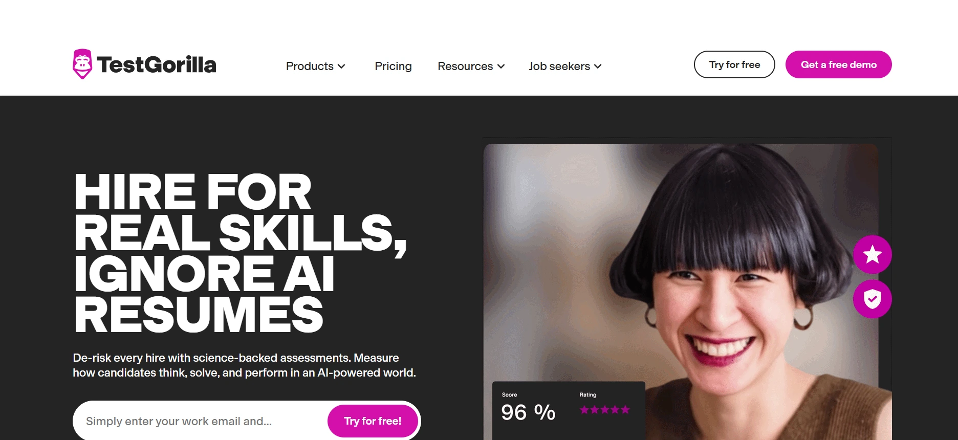 image of the homepage of a talent sourcing platform called the TestGorilla