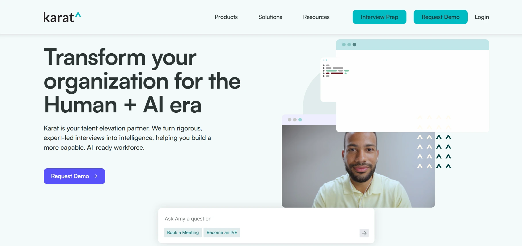 image of the homepage of technical interview services platform called the Karat