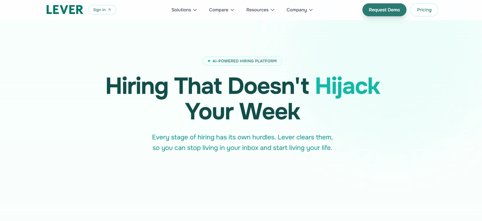 image of the homepage of recruiting software called the Lever
