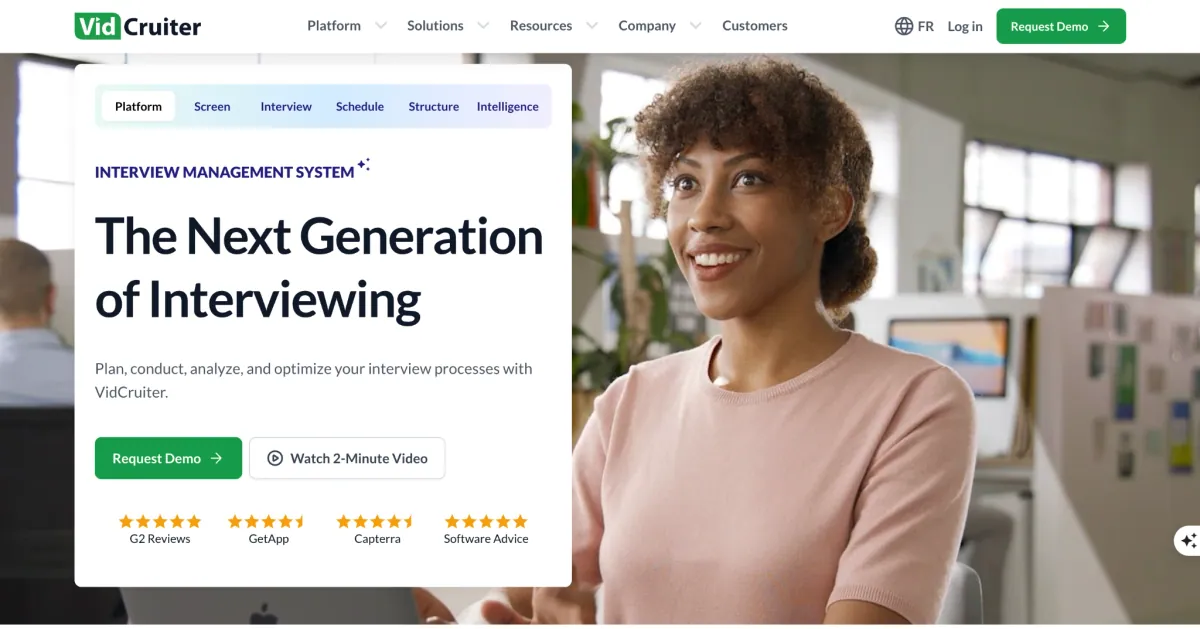image of the homepage of video recruiting platform called Vid Cruiter