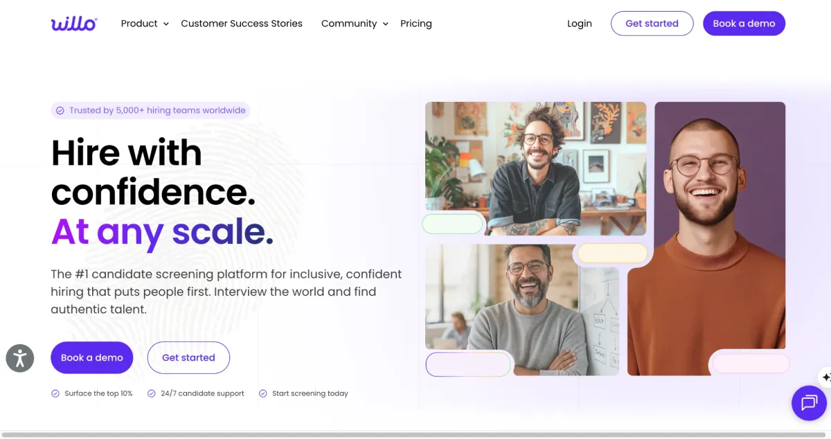 image of the homepage of video interviewing screening platform called willo