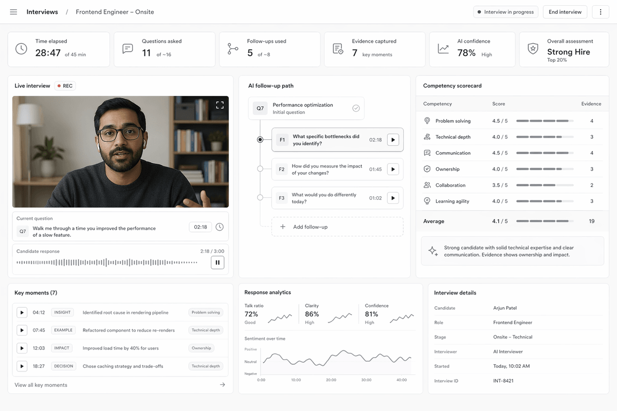 Live AI behavioral assessment with adaptive follow-up questions