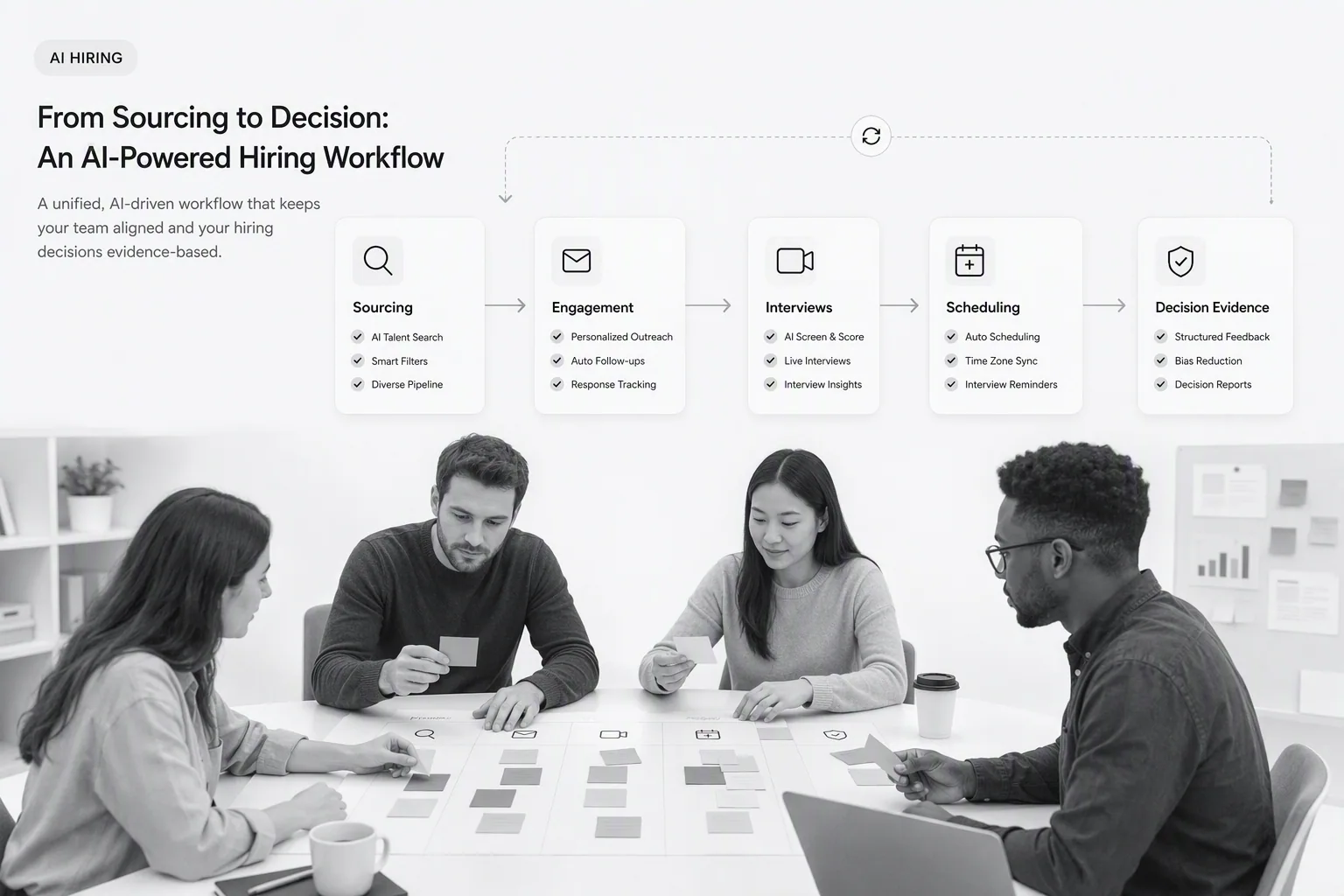 Hiring team mapping AI hiring platform tasks